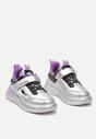 Srebrno-Fioletowe Buty Sportowe Sneakersy ze Skórzaną Wkładką i Metaliczną Naszywką Pezisya