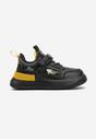 Czarno-Żółte Buty Sportowe Sneakersy ze Skórzaną Wkładką i Metaliczną Naszywką Pezisya