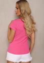 Tricou Fucsia din Bumbac cu Mânecă Scurtă și Dantelă Decorativă la Decolteu Comelina