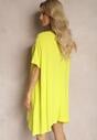 Żółta  Asymetryczna Sukienka Tunika z Wiskozy Ozdobiona Napisem Fiatta