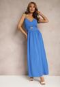 Niebieska Sukienka z Wycięciami na Ramiączkach z Wycięciami i Gumką w Talii Lomiara