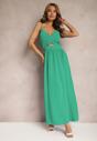 Zielona Sukienka z Wycięciami na Ramiączkach z Wycięciami i Gumką w Talii Lomiara