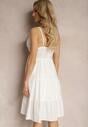 Biała Sukienka z Bawełny na Regulowanych Ramiączkach z Gumką w Talii Cloelli