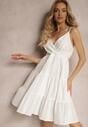 Biała Sukienka z Bawełny na Regulowanych Ramiączkach z Gumką w Talii Cloelli