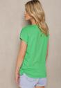 Zielony Bawełniany T-shirt z Nadrukiem i Ozdobnym Wiązaniem na Dole Baxena