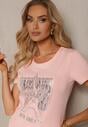 Tricou Roz Pal din Bumbac cu Croială Clasică și Imprimeu Metalic Timabell