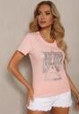 Tricou Roz Pal din Bumbac cu Croială Clasică și Imprimeu Metalic Timabell