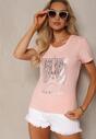 Tricou Roz Pal din Bumbac cu Croială Clasică și Imprimeu Metalic Timabell