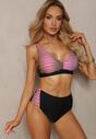 Różowy Strój Kąpielowy Dwuczęściowy Bikini w Paski Patalia