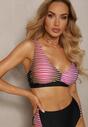 Różowy Strój Kąpielowy Dwuczęściowy Bikini w Paski Patalia