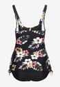 Czarny Strój Kąpielowy Dwuczęściowy Tankini z Topem w Kwiaty Nalaria