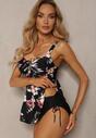 Czarny Strój Kąpielowy Dwuczęściowy Tankini z Topem w Kwiaty Nalaria
