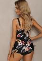 Czarny Strój Kąpielowy Dwuczęściowy Tankini z Topem w Kwiaty Nalaria