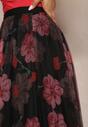 Czarno-Różowa Plisowana Spódnica High Waist z Kwiatowym Printem Frosa