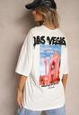 Biało-Kremowa Koszulka T-shirt o Kroju Oversize z Kolorowym Nadrukiem na Plecach Tarimea