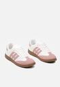 Biało-Różowe Casualowe Sznurowane Sneakersy na Płaskiej Podeszwie z Paskami po Bokach Weiara