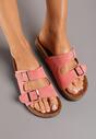 Różowe Klapki z Imitacji Zamszu na Podeszwie z Korka i Regulowanymi Paskami Naloenma