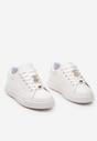 Biało-Beżowe Sneakersy na Niskiej Platformie ze Wstawką z Ekozamszu i Złotym Misiem Nleona