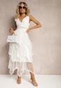 Biała Asymetryczna Sukienka Kopertowa z Wiązaniem na Plecach Driolla