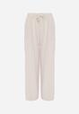 Beżowe Spodnie High Waist ze Sznurkiem w Talii i Prostą Nogawką Raveann