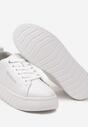 Białe Płaskie Sneakersy ze Skóry Naturalnej do Kostki ze Sznurowaniami Weolla