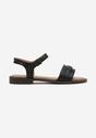 Czarne Płaskie Sandały z Ekoskóry Zapinane na Sprzączkę z Metalową Aplikacją Yolla