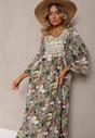 Rochie Bej-Bleumarin Boho din Viscoză cu Dantelă și Ciucure Giorna