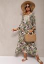 Rochie Bej-Bleumarin Boho din Viscoză cu Dantelă și Ciucure Giorna