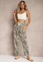 Pantaloni Verde-Albi cu Elastic în Talie și Model Mozaic Tleana