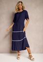 Rochie bleumarin din bumbac cu mânecă scurtă Marolla