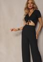 Set Negru Tricou cu Șnur Pantaloni Largi cu Elastic în Talie Tolan