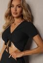 Set Negru Tricou cu Șnur Pantaloni Largi cu Elastic în Talie Tolan