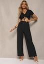 Set Negru Tricou cu Șnur Pantaloni Largi cu Elastic în Talie Tolan