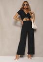Set Negru Tricou cu Șnur Pantaloni Largi cu Elastic în Talie Tolan