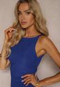 Rochie bleumarin din material reiat cu drapaje Etola