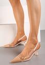 Beżowe Sandały z Imitacji Skóry na Obcasie Typu Kaczuszka z Przezroczystymi Elementami Gravia