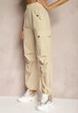 Pantaloni bej deschis High Waist stil cargo cu șnur în talie Elola