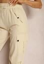 Pantaloni bej deschis High Waist stil cargo cu șnur în talie Elola