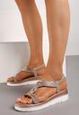 Szampańskie Sandały z Imitacji Skóry na Platformie z Cyrkoniami Tinbia