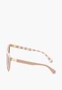 Beżowe Okulary Przeciwsłoneczne Typu Kocie Oko z Metaliczną Wstawką i Paskami Levintta