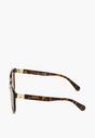 Ciemnobrązowe Okulary Przeciwsłoneczne Typu Kocie Oko z Metaliczną Wstawką i Paskami Levintta