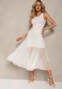 Biała Taliowana Sukienka z Dołem z Tiulowej Siateczki Uisolia