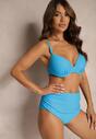 Niebieskie Bikini 2-Częściowe Biustonosz Wiązany z Tyłu i Majtki High Waist z Marszczeniami Ekubia
