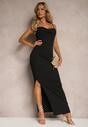 Rochie Bodycon Neagră cu Bretele Subțiri și Crăpătură Qasemia