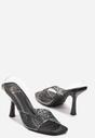 Czarne Sandały Szpilki z Transparentną Cholewką Ozdobione Koralikami Dimrose