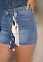 Niebieskie Szorty Jeansowe z Bawełną High Waist Ozdobione Wstążką Nalitora