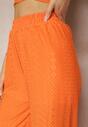 Pomarańczowe Spodnie High Waist z Ażurowym Wzorem Diemia