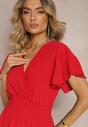 Rochie Roșie cu Volane și Elastic în Talie Edenia