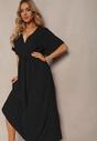 Rochie Neagră Maxi cu Elastic în Talie și Decolteu Adânc Chemiste