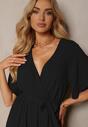 Rochie Neagră Maxi cu Elastic în Talie și Decolteu Adânc Chemiste